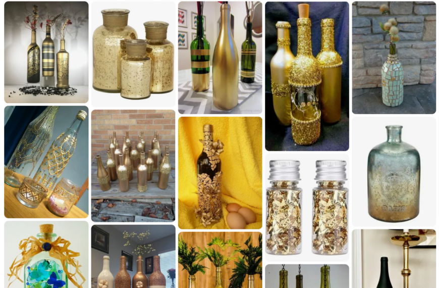 Paint old glass bottles in gold